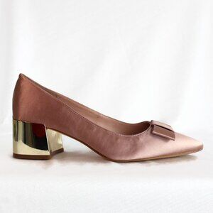 Lord & Taylor Rose Gold Satin Block Heel Pumps